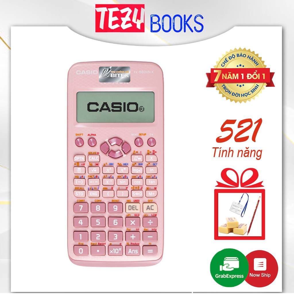 Máy Tính Casio FX 580VNX Màu Hồng Chính Hãng Nhập Khẩu Thái Lan Bảo Hành Bằng Mã QR CODE TEZYBOOKS
