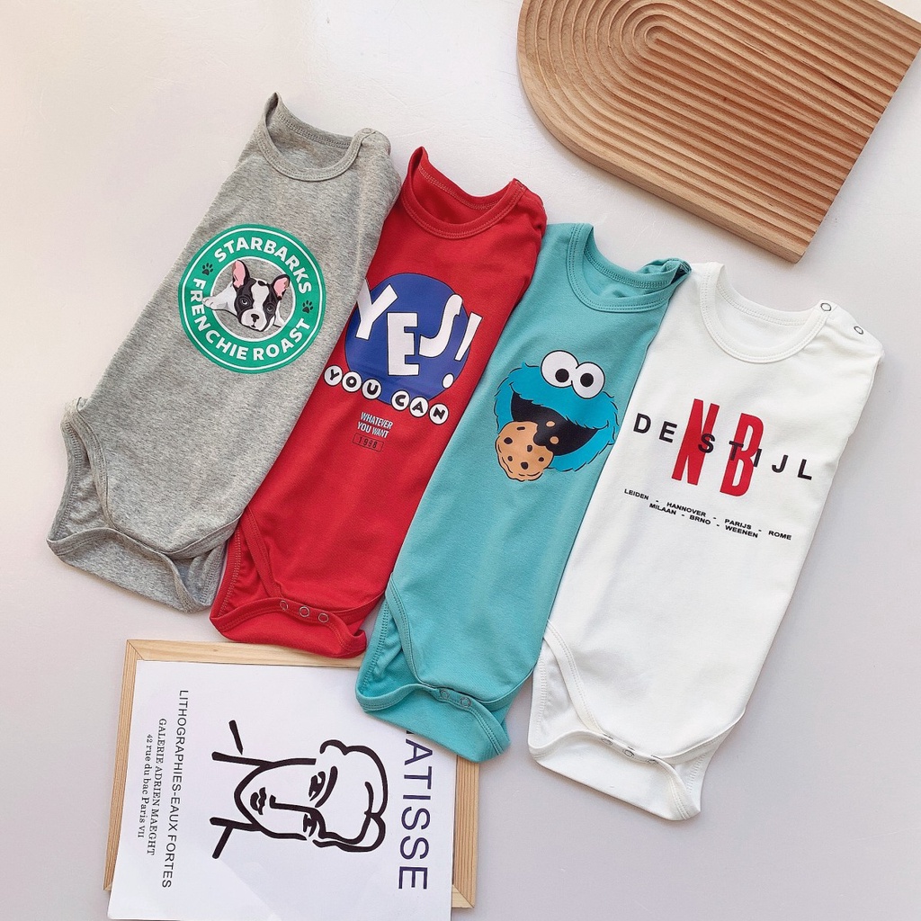 Bộ Áo Liền Quần Cotton Tay Ngắn In Hoạt Hình One Piece Dễ Thương Cho Bé Trai Gái 0-24 Tháng Tuổi