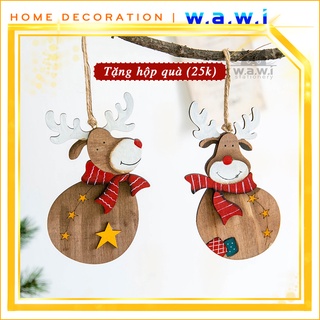 Bộ phụ kiện treo trang trí Giáng Sinh/Merry Christmas bằng gỗ cắt lazer 2 lớp