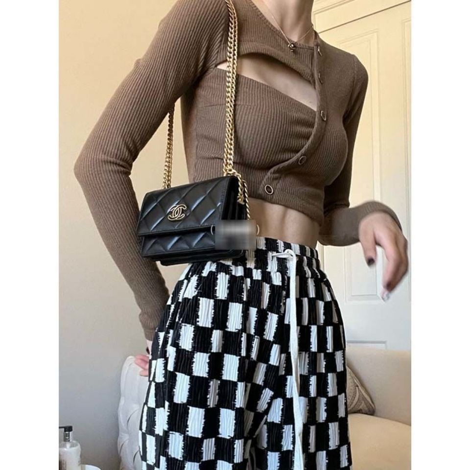 Áo Dài Tay Skinny!F &amp; X Cẩn Thận Áo Dệt Kim Ngắn Không Dây Dáng Ôm Gợi Cảm Phong Cách Mới 2022 Một Lần Desire Trần Nhà Cho Nữ