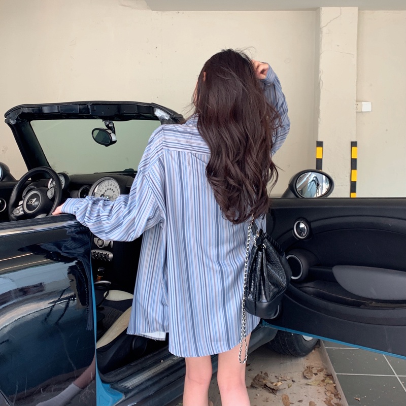 Áo sơ mi SUXI tay dài họa tiết kẻ sọc thời trang dành cho nữ