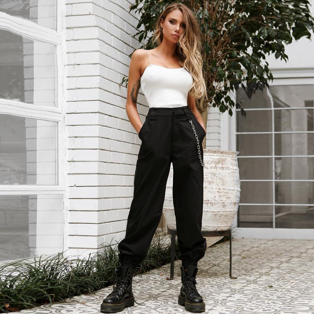 Causal Loose Hip Hop Pants Cool Girl Women Lady High Waist Cargo Baggy Harem Trousers