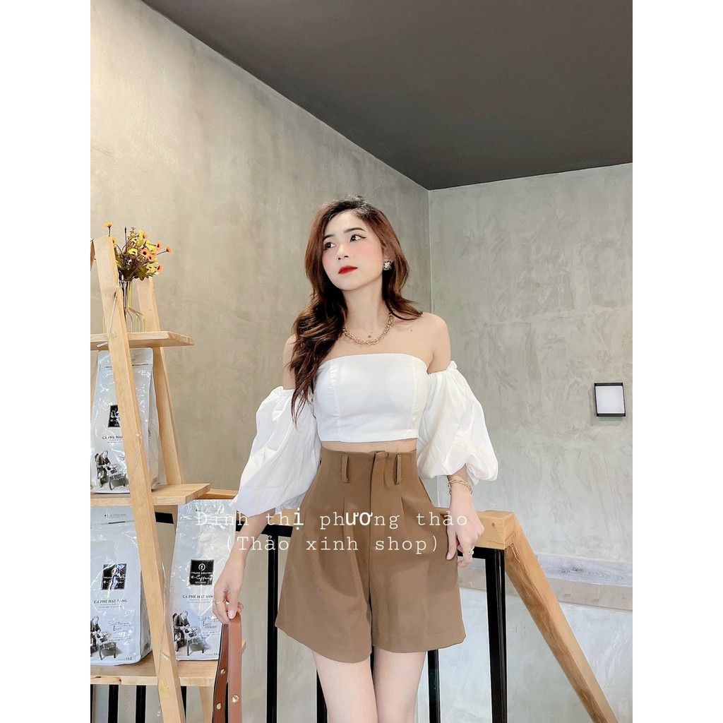 Quần Short lưng cao cạp chun sau ống rộng