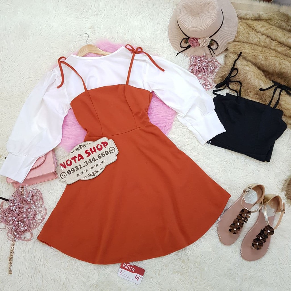 [Mã FAMAYWA2 giảm 10K đơn 50K] Set bộ áo hai dây tay bo voan lụa kết hợp với váy yếm 2 dây dễ thương và cá tính | BigBuy360 - bigbuy360.vn