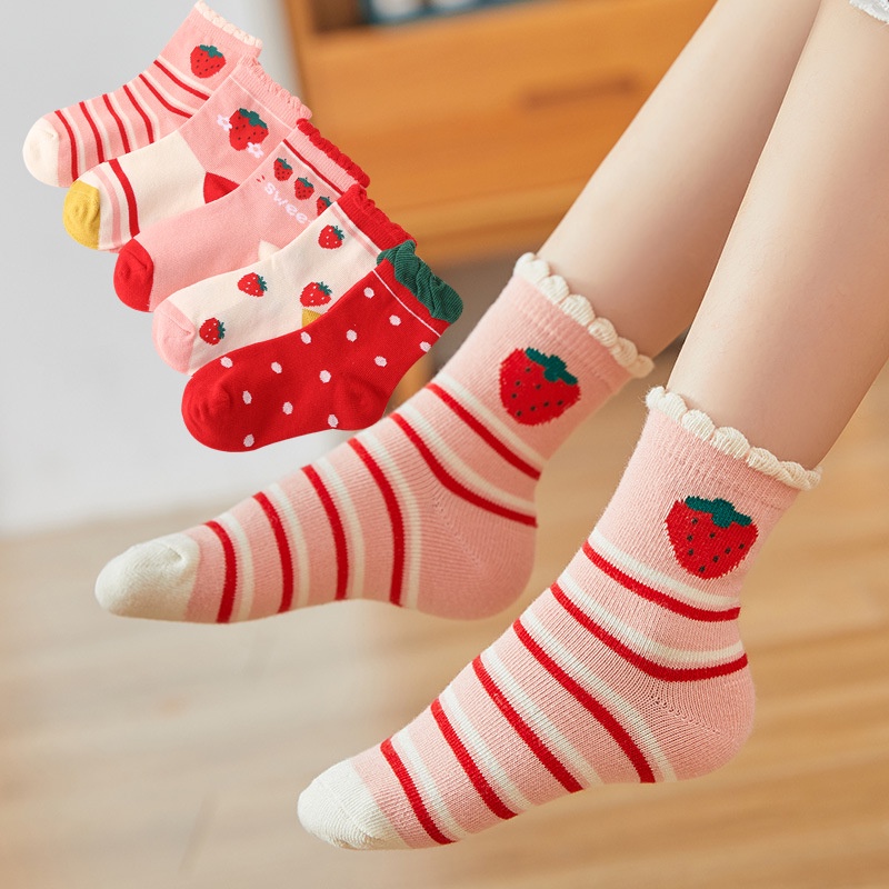 Set 5 Đôi Tất Cotton Màu Trơn Thoáng Khí Cho Bé Gái