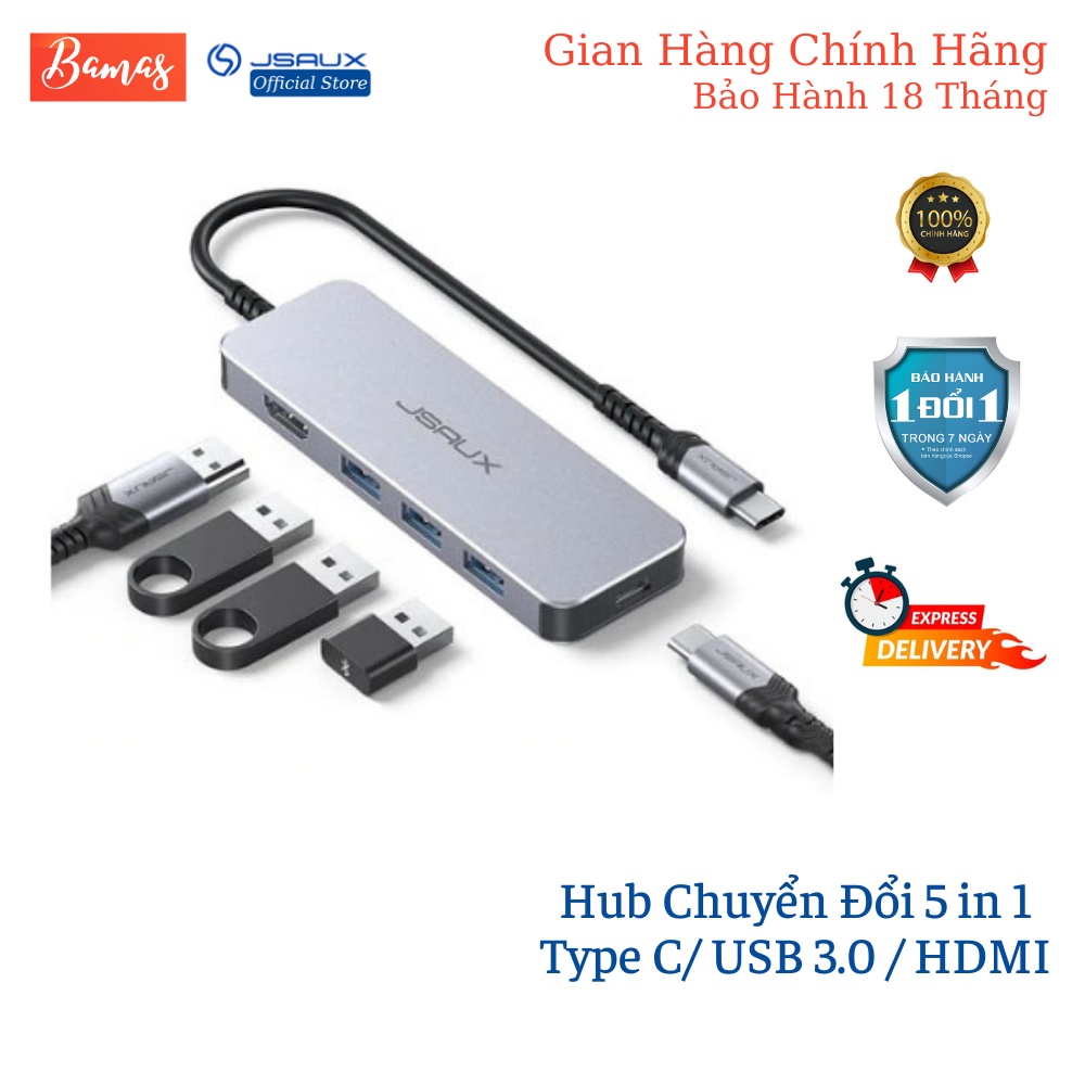 Hub Chuyển Đổi Type-C 5 Trong 1 JSAUX – Bộ Chuyển Đổi Thông Minh USB 3.0 / HDMI / PD Type-C Vừa Sạc Vừa Có Thể Sử Dụng