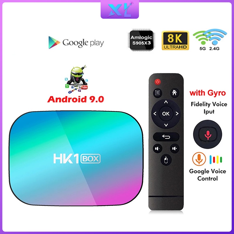 Đầu thu tín hiệu TV thông minh HK1 8k 4gb 128gb 9 S905X3 Android 9.0 1000m Wifi 4k kết nối Googleplay Youtube