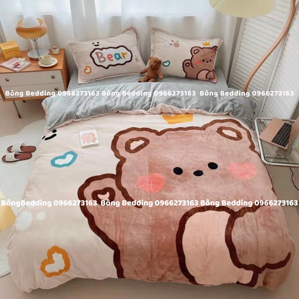 Bộ Chăn Ga Gối Nỉ Nhung 3D Nhập Khẩu HIN BEDDING Cao Cấp, Vải Nỉ Nhung Ấm Áp Dày Dặn Cho Mùa Đông