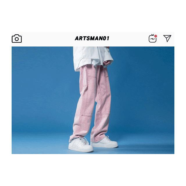 Quần Jean Ống Rộng Màu Hồng Khoai Tây Chiên Phong Cách Hip Hop Thời Trang Mùa Xuân 2021 Mới