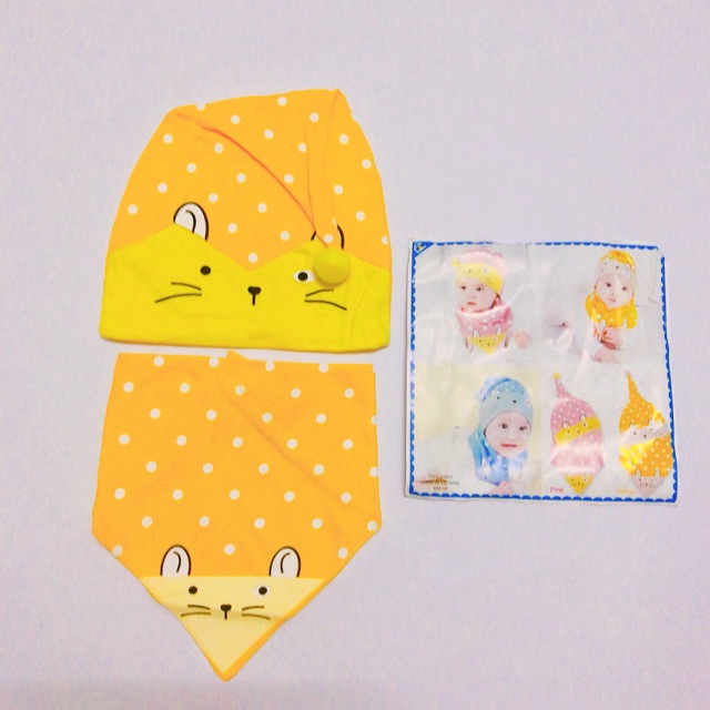 SET KHĂN + MŨ CHẤM BI CHO BÉ TỪ 3TH - 3T(MẪU 6)