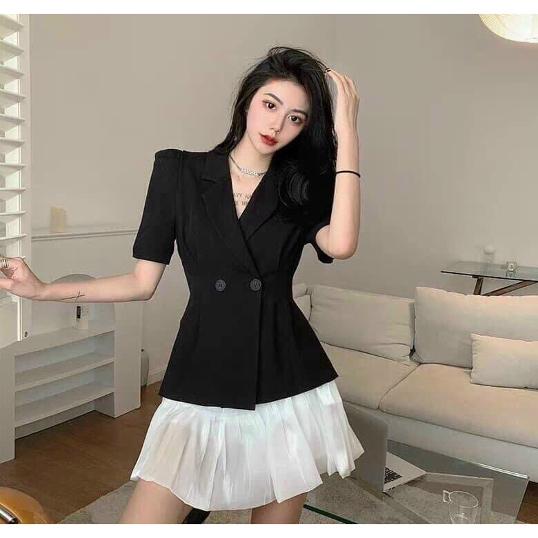 Sét Bộ Đồ Thời Trang Nữ Thiết Kế Sang Chảnh Áo Vest Đóng 2 Cúc & Chân Váy Bí