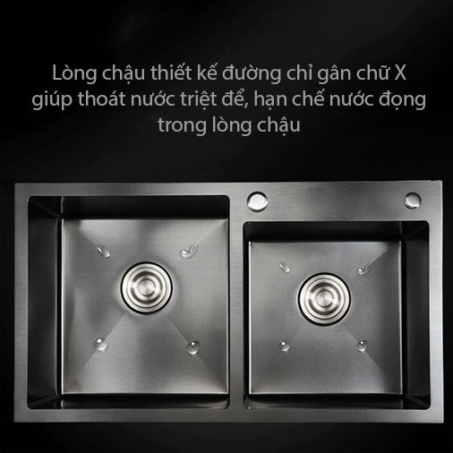 CHẬU RỬA BÁT INOX 304 2 HỐ NANO ĐEN FX-8247D