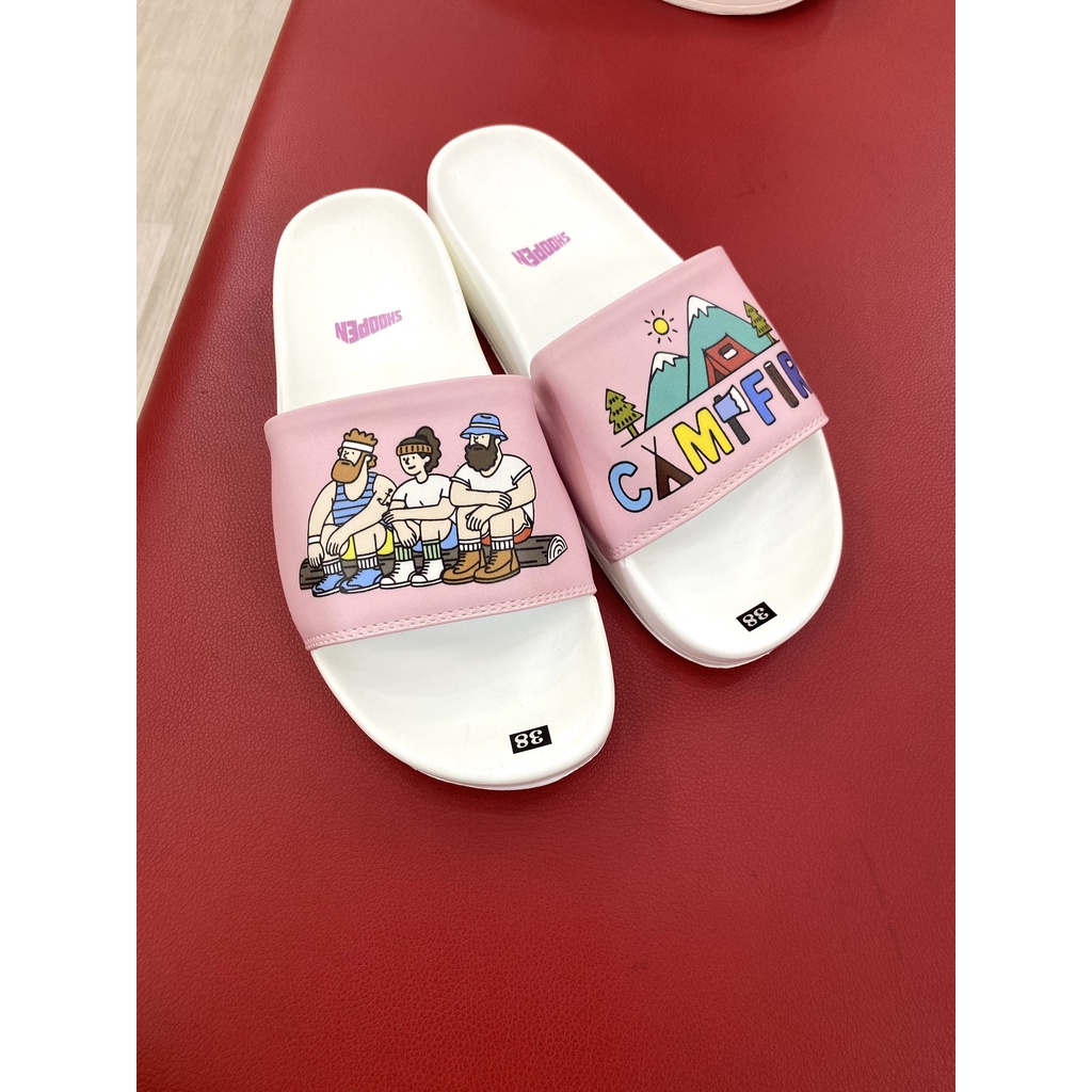 Dép quai ngang nữ Shoopen Camping hình in 3D cắm trại