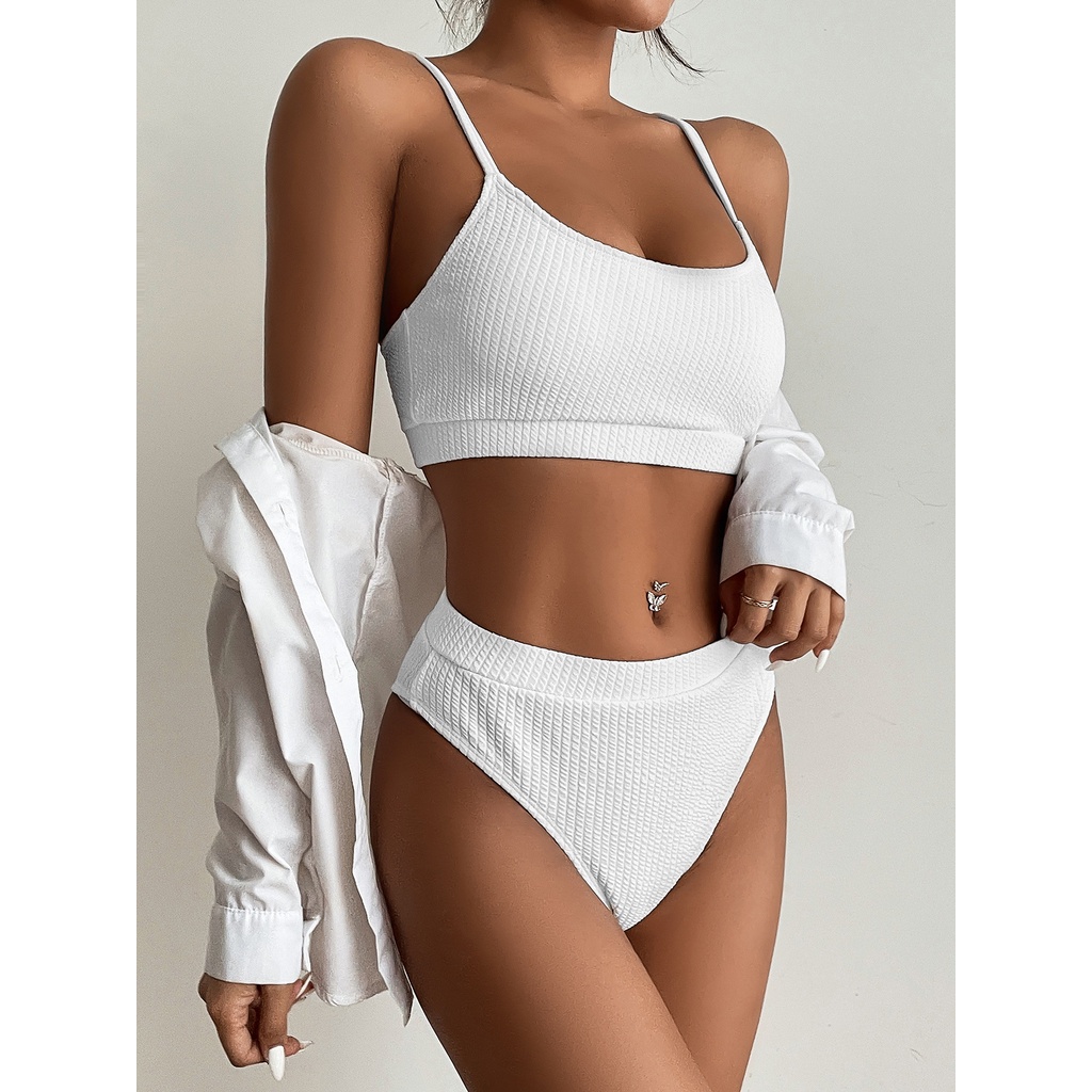 Bộ bikini hai mảnh cổ chữ U chất liệu dệt kim dày dặn thời trang quyến rũ cho nữ