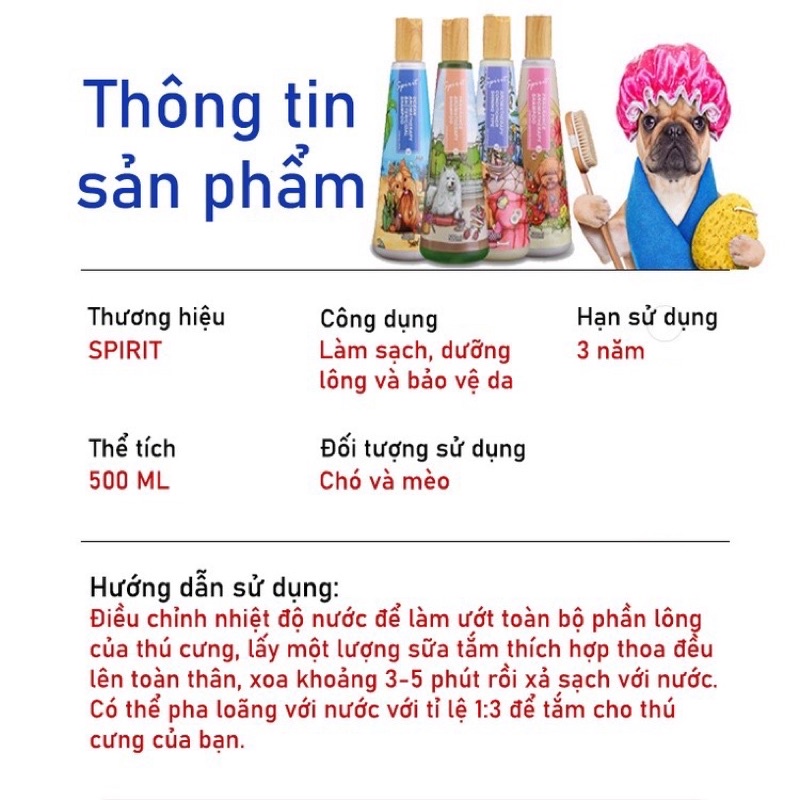 Sữa tắm và dầu xả cho chó SPIRIT nắp gỗ 500ml - Sữa tắm và dầu xả cho chó hương nước hoa