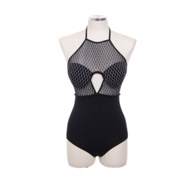 Bikini bộ đồ bơi nữ liền thân dạng yếm hoạt tiết đen ánh kim | BigBuy360 - bigbuy360.vn