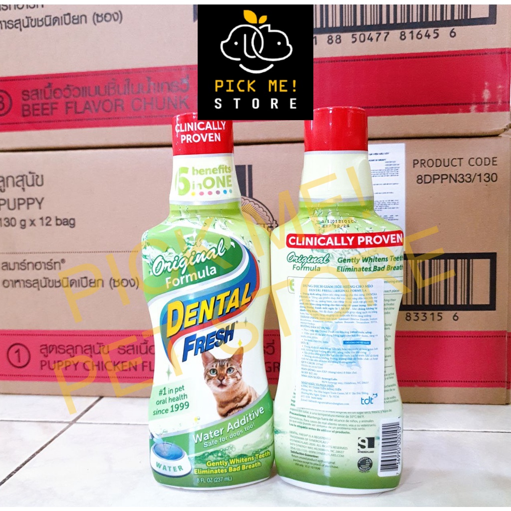 Dental Fresh 237ml - Nước Uống Thơm Miệng, Trắng Răng, Sạch Mảng Bám Nhập Mỹ Cho Chó Mèo