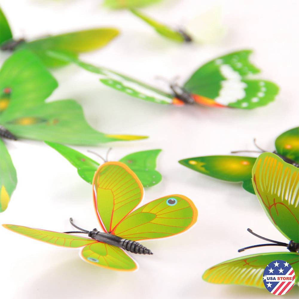 [Chọn Màu] Set 12 CON BƯỚM Tạo Hình 3D - Hình Dán Trang Trí Tường - Có Nam Châm Gắn Tủ Lạnh, Cửa Sổ