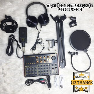 [full box đủ phụ kiện - bh12th] trọn bộ combo micro LGT240 + sound card K3000 + full phụ kiện livestream karaoke thu âm