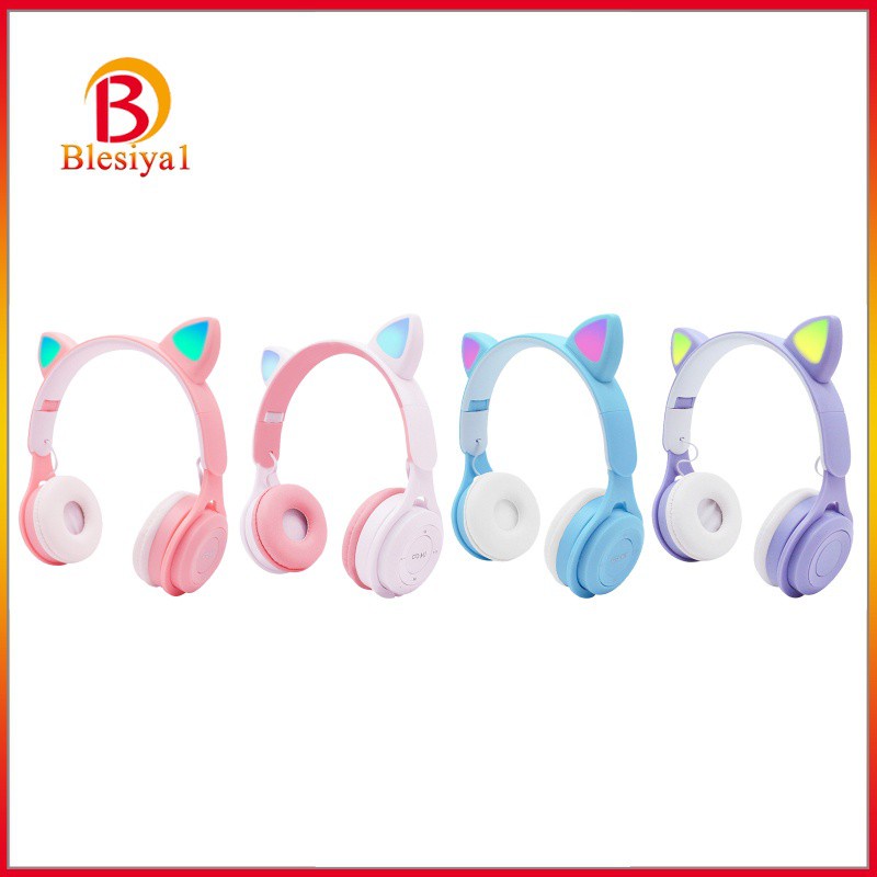 [BLESIYA1] Cat Ear LED Light Up Wireless Foldable Headphones Over Ear with Mic Pink