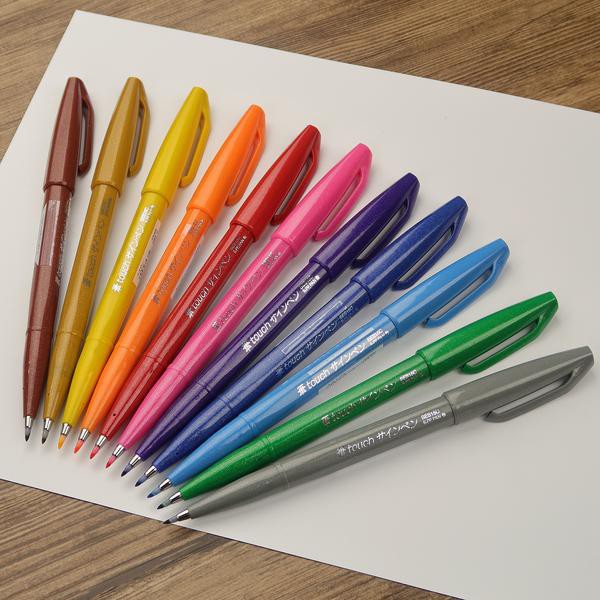 [Mã SKAMA8 giảm 8% tối đa 50K đơn 300K] Bút đầu cọ thư pháp PENTEL Sign brush pen, fude touch 12 màu cơ bản SES15C
