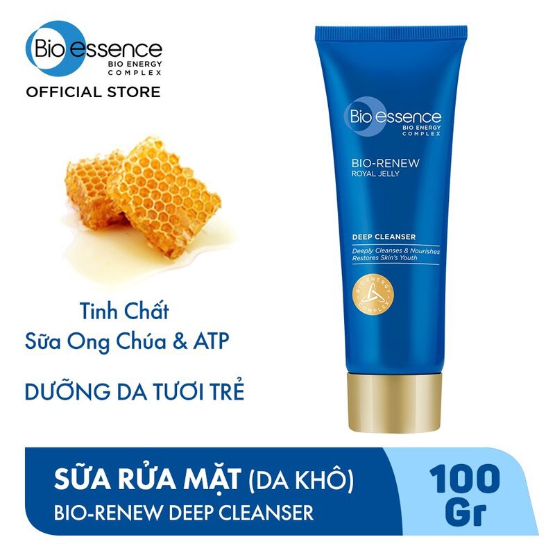 Sữa Rửa Mặt Sữa Ong Chúa Dành Cho Da Khô, Da Thường Bio-essence Nourishing Deep Cleanser Royal Jelly + ATP - 100g
