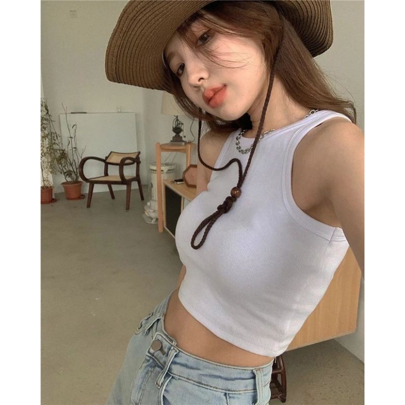 (Có sẵn)Áo ba lỗ ôm body dáng croptop màu basic cho nữ