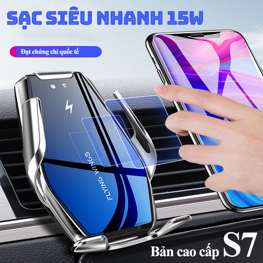 Giá đỡ điện thoại trên xe hơi kiêm sạc nhanh không dây cảm ứng hồng ngoại tự động đóng mở 2 cánh tiện lợi S7 ECOMTOP