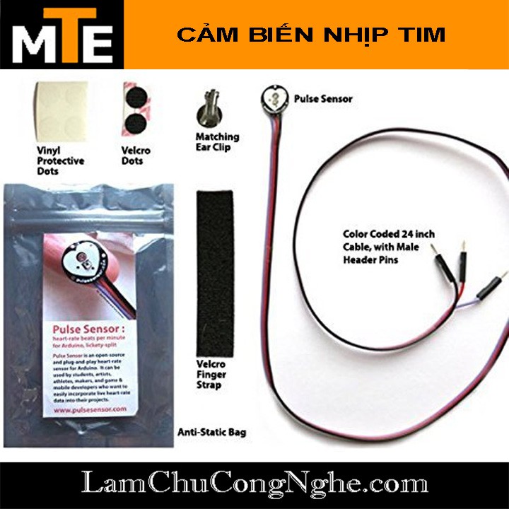 Mạch cảm biến nhịp tim Pulse sensor kèm phụ kiện - Module Arduino