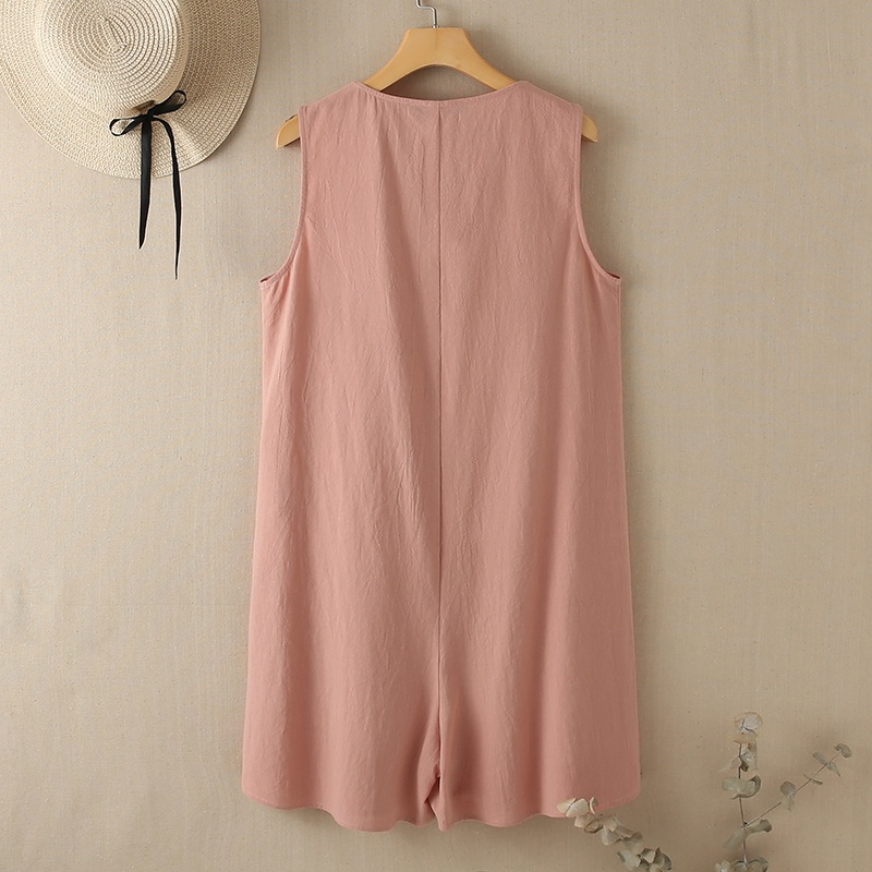 Jumpsuit ZANZEA Dáng Rộng Ngắn Vải Cotton Không Tay Màu Trơn Cổ Chữ V Cho Nữ