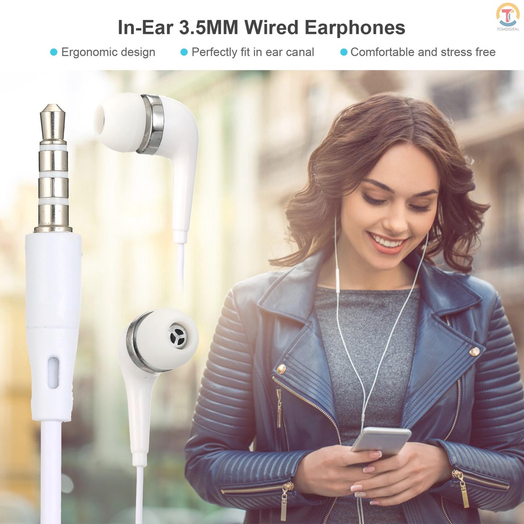 In-Ear 3.5MM Wired Earphones Music Headphone with MIC Wire Control Earbuds for Mobile Phone Computer Laptop Tablet