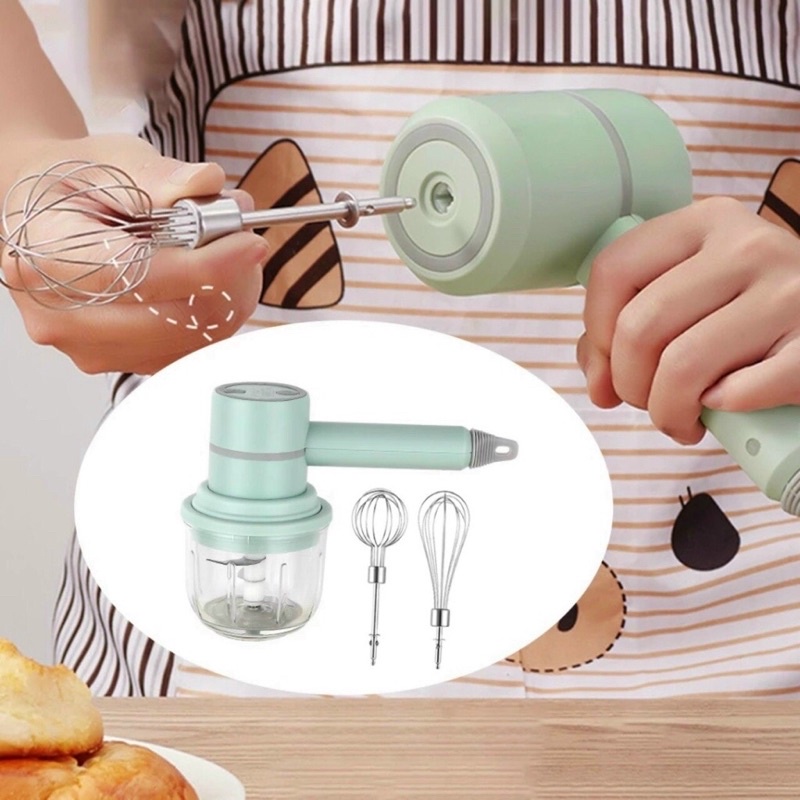 Máy xay cầm tay đa năng 3in1 kiêm đánh trứng, trộn bột, xay tỏi ớt - Máy đánh trứng cầm tay mini du lịch pin sạc điện