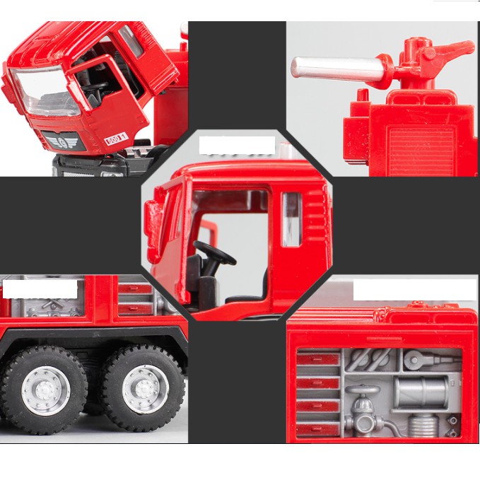 Đồ chơi mô hình xe cứu hỏa có cabin bằng sắt mở được cửa mô hình tỉ lệ 1:50 có âm thanh và đèn
