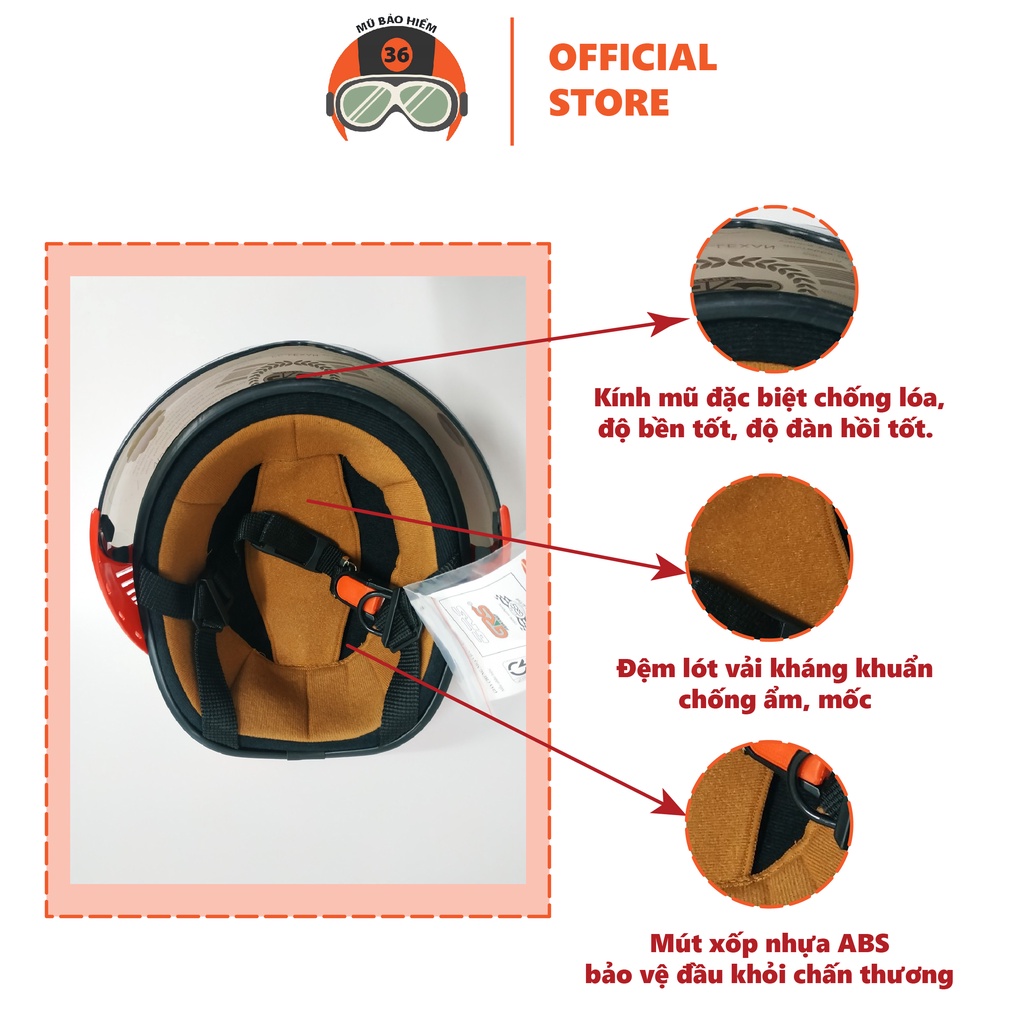 Mũ bảo hiểm nửa đâu GRS A08K size nhỏ - dành cho người trưởng thành có vòng đầu nhỏ
