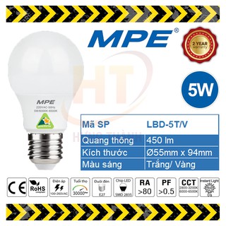 Bóng đèn LED Bulb 5W MPE (Trắng/ Vàng)