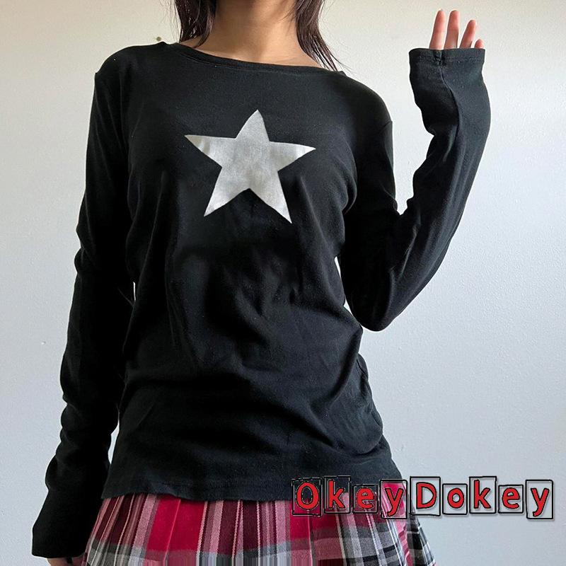 Áo Thun Tay Dài In Họa Tiết Ngôi Sao Năm Cánh Phong Cách Gothic Punk Cho Nữ OKDK-y2k