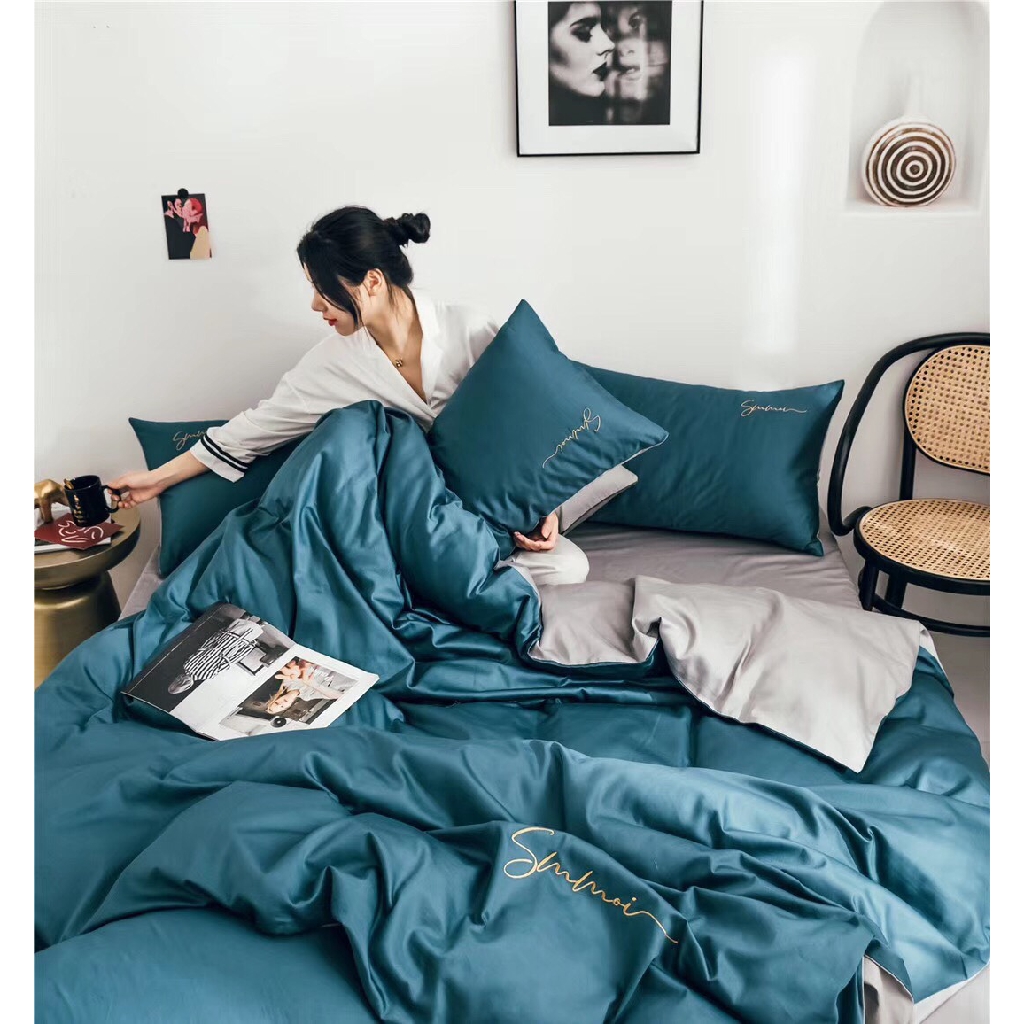 Bộ Chăn Ga GỐI LỤA TENCEL SUMOI Phối Màu | BigBuy360 - bigbuy360.vn