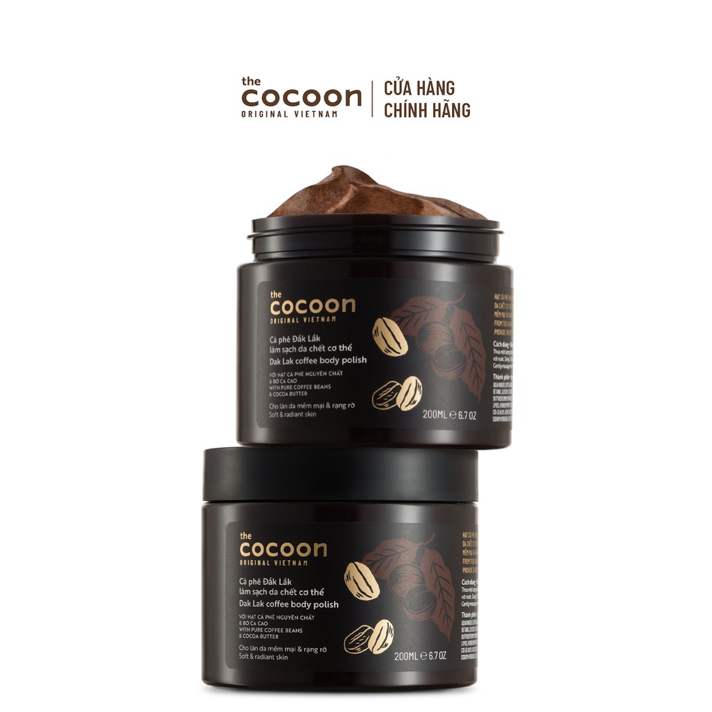 [Mã FMCGMALL -8% đơn 250k] Combo 2 hũ Cà phê Đắk Lắk làm sạch da chết cơ thể Cocoon 200ml/hũ