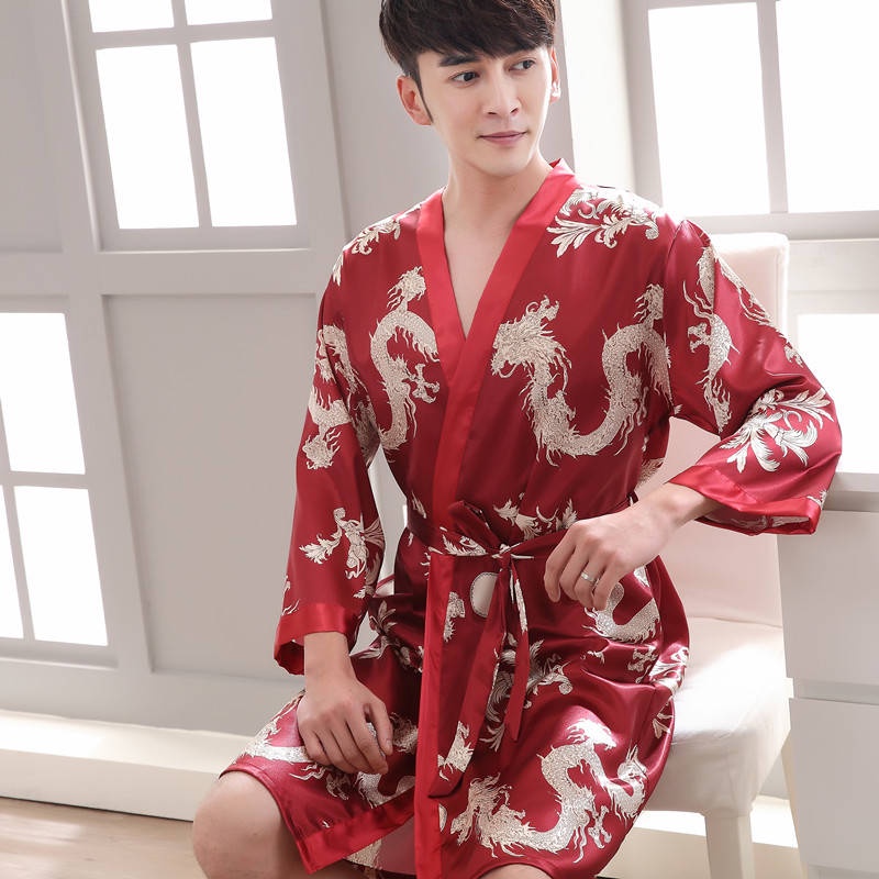 Áo Choàng Tắm Tay Dài Chất Lụa Lạnh Thời Trang Xuân Thu Quyến Rũ Cho Nam