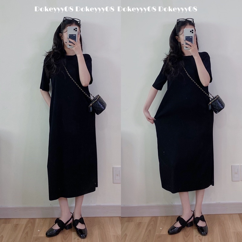 Váy xuông dáng rộng len tăm co giãn