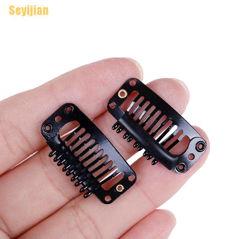 Bộ 10 / 100 Kẹp Tóc Giả 9 Răng Màu Đen Bằng Cao Su