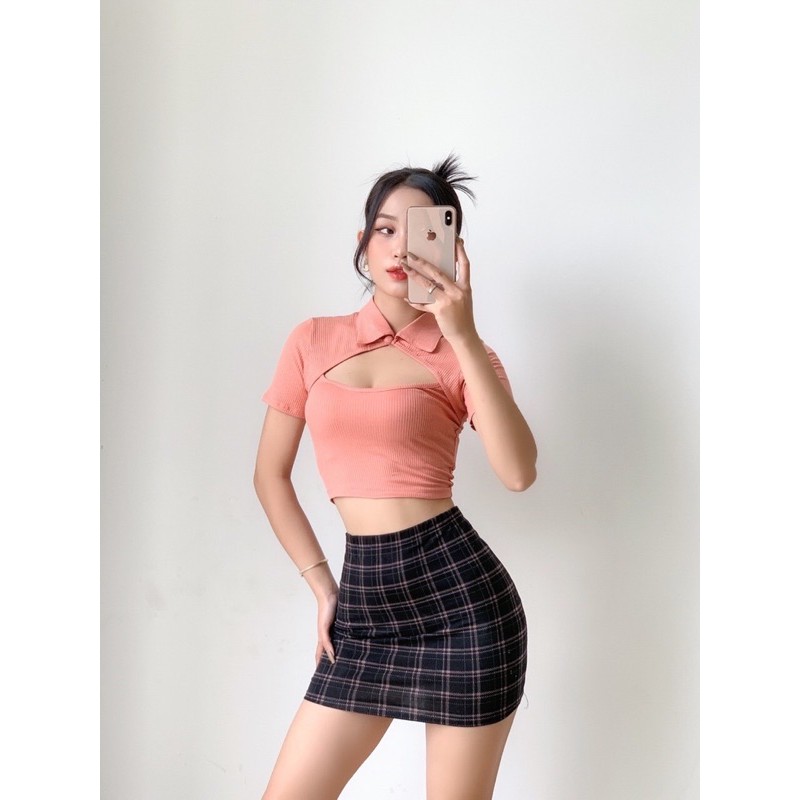 ÁO crop cổ tàu khoét ngực - 22.Lystore