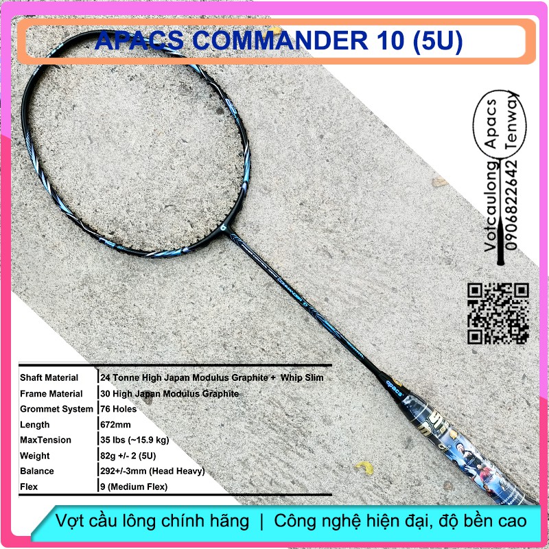 [Vợt cầu lông Apacs Commander 10 Black Blue- 5U] – Vợt nặng đầu thiên công, tiên phong công nghệ New Japan High-modulus