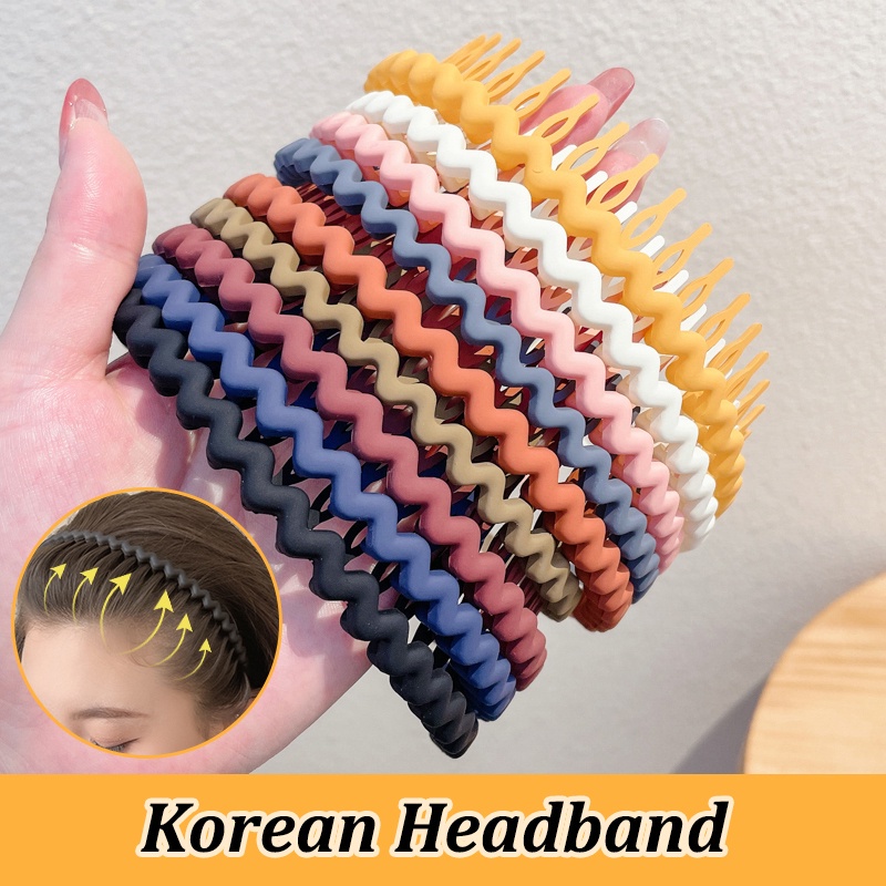 Băng Đô Cài Tóc Bằng Nhựa Màu Sắc Trơn Gợn Sóng Phong Cách Hàn Quốc