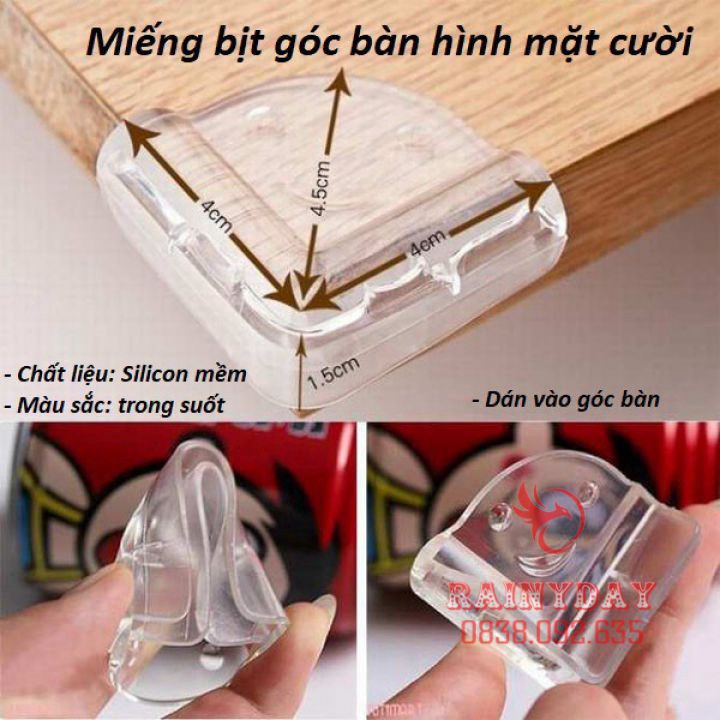 Bộ 4 miếng bọc bịt góc cạnh bàn kính ghế silicon chống va đập bảo vệ an toàn cho bé trong suốt