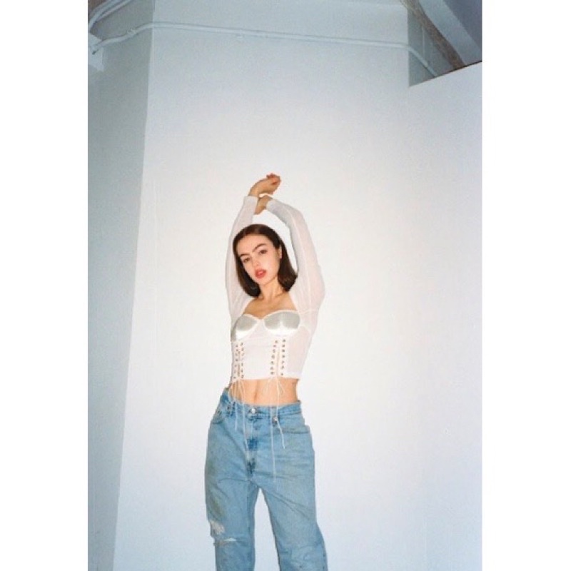 Áo Croptop Đan Dây Pass New Tag 110$ DANIELLE GUIZIO ARCHANGEL CORSET TOP IN WHITE