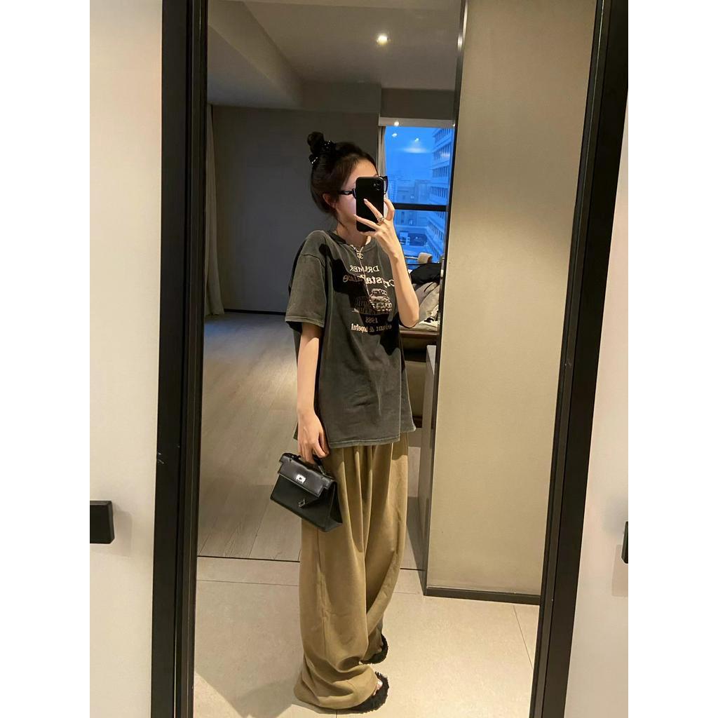 Áo Thun Cotton Ngắn Tay Màu Đen Phong Cách Retro 62608