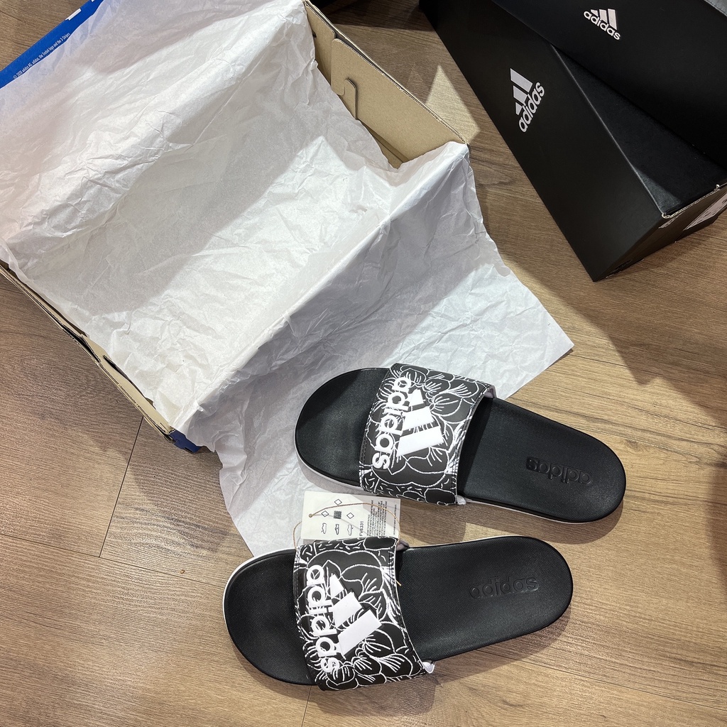 [CHÍNH HÃNG] Dép quai ngang Adidas Cloudfoam Comfort hoạ tiết Lotus Hoa Sen