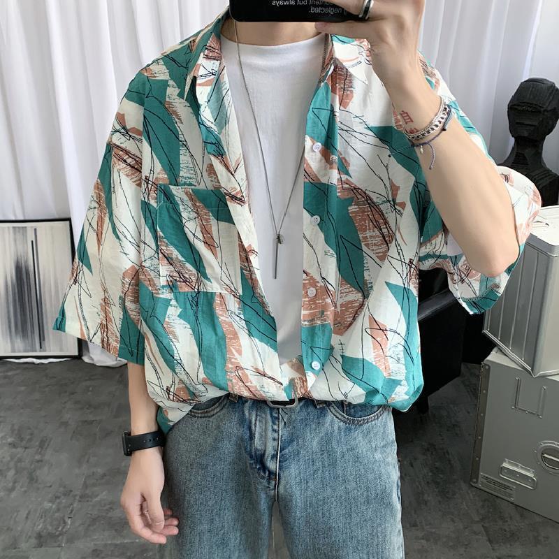 Áo Sơ Mi Tay Lửng Dáng Rộng Thời Trang Mùa Hè Phong Cách Hàn Quốc Cho Nam