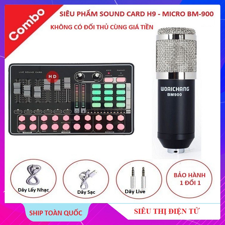 [Mã ELHACE giảm 4% đơn 300K] Combo Sound Card H9, Micro Thu Âm BM 900 - Siêu Phẩm Hát Livestream Karaoke 2020